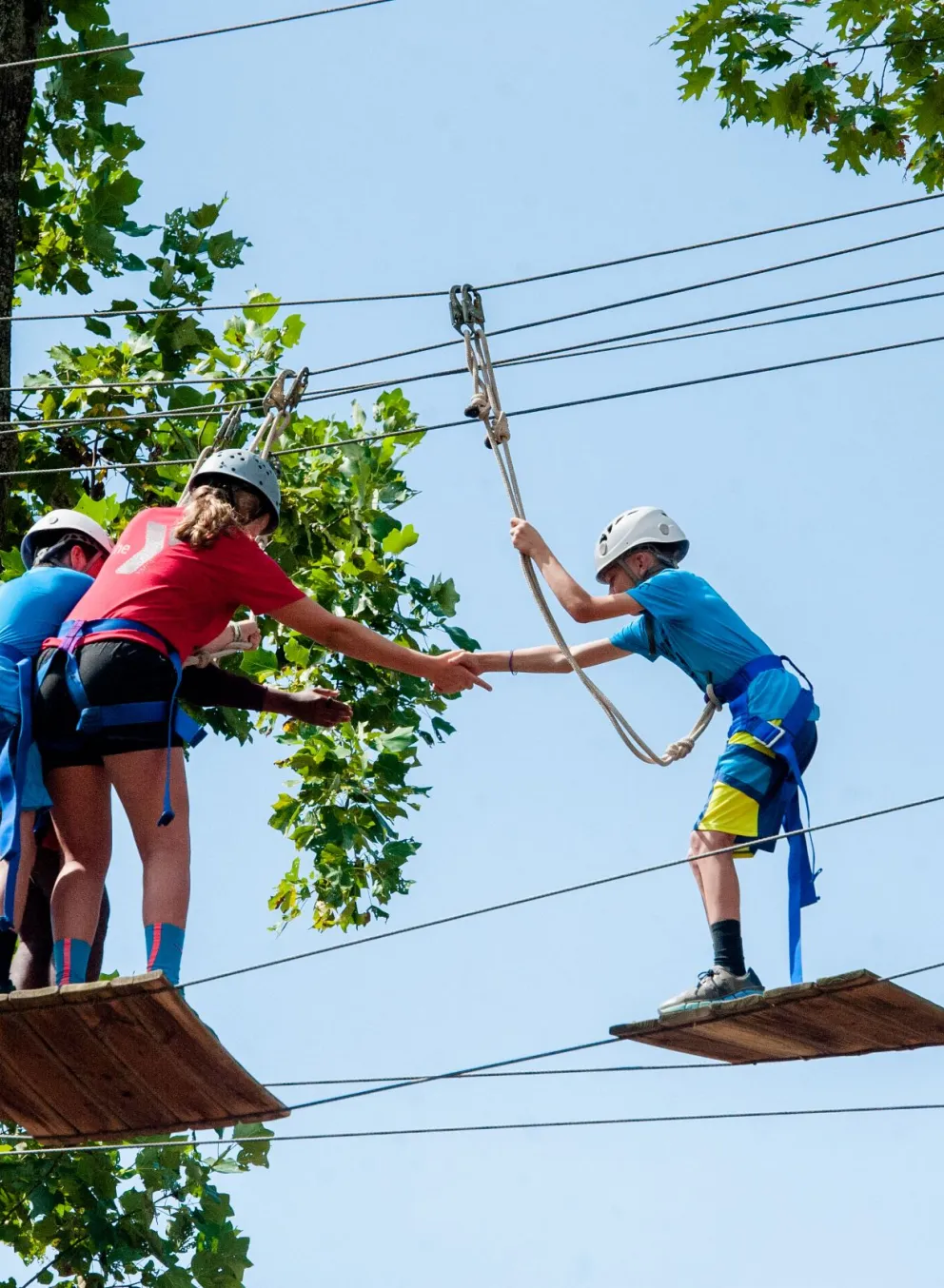 Kids on high ropes at Camp Hanes